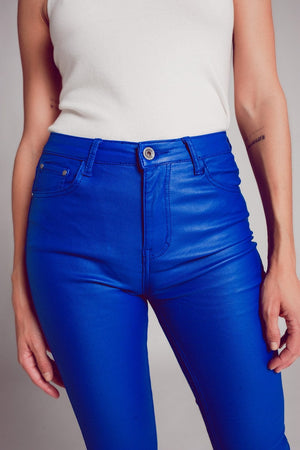 Q2 Women's Pants & Trousers Stretch Faux Leather Flare Pants in Blue