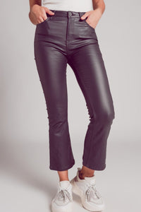 Q2 Women's Pants & Trousers Stretch Faux Leather Flare Pants in Grey