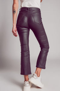 Q2 Women's Pants & Trousers Stretch Faux Leather Flare Pants in Grey