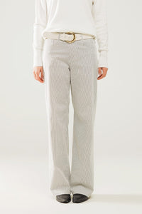 Q2 Women's Pants & Trousers Striped Pants With A Straight Leg In A Stretch Fabric