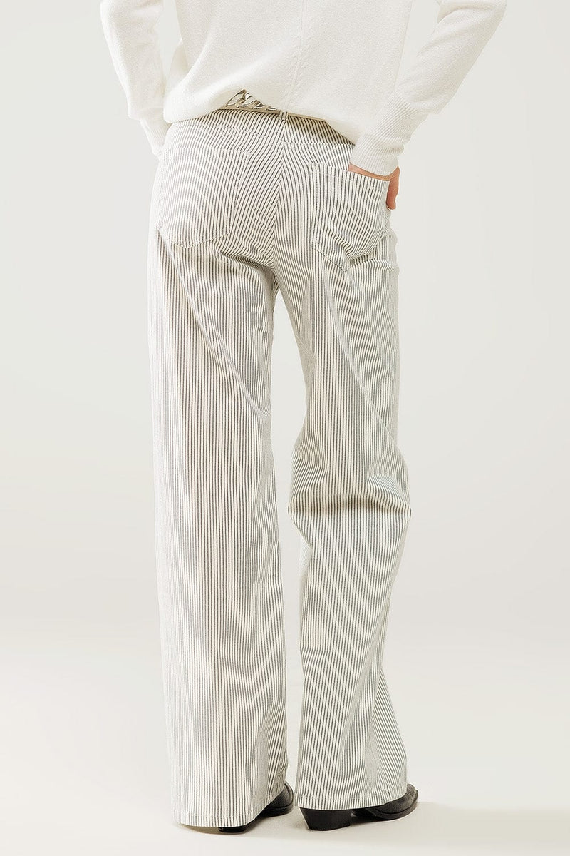 Q2 Women's Pants & Trousers Striped Pants With A Straight Leg In A Stretch Fabric