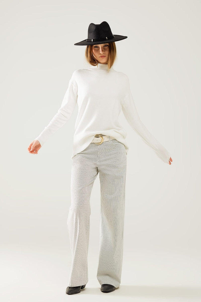 Q2 Women's Pants & Trousers Striped Pants With A Straight Leg In A Stretch Fabric