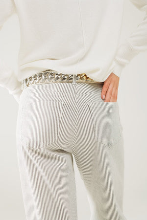 Q2 Women's Pants & Trousers Striped Pants With A Straight Leg In A Stretch Fabric