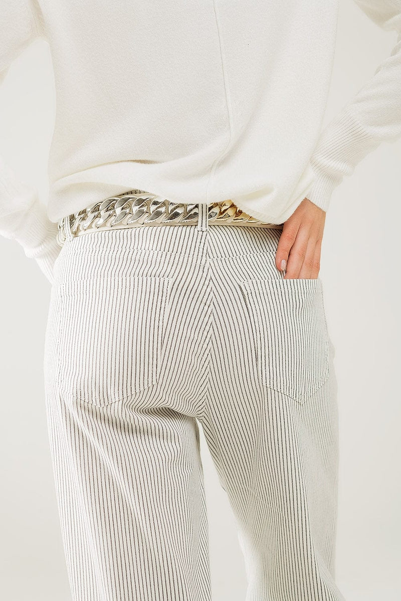 Q2 Women's Pants & Trousers Striped Pants With A Straight Leg In A Stretch Fabric