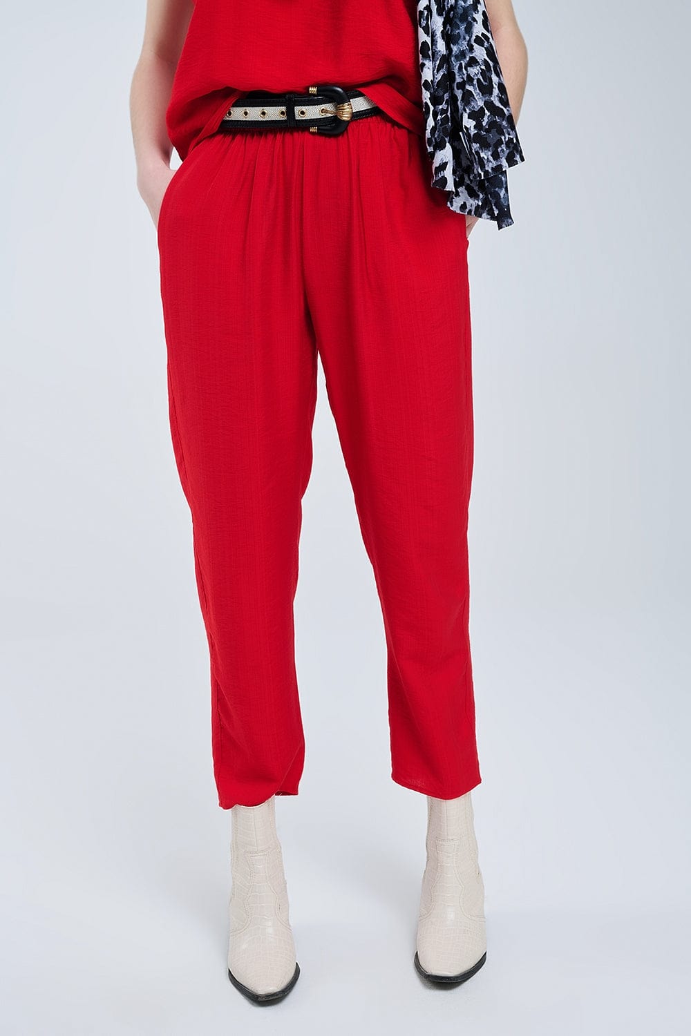 Q2 Women's Pants & Trousers Summery Pants With Elastic Waist And Pockets In Red