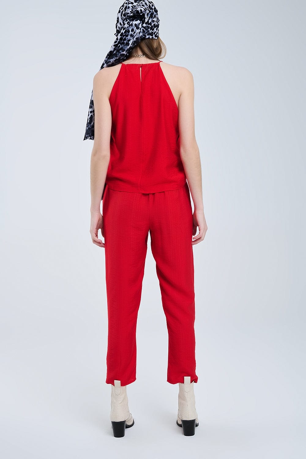 Q2 Women's Pants & Trousers Summery Pants With Elastic Waist And Pockets In Red