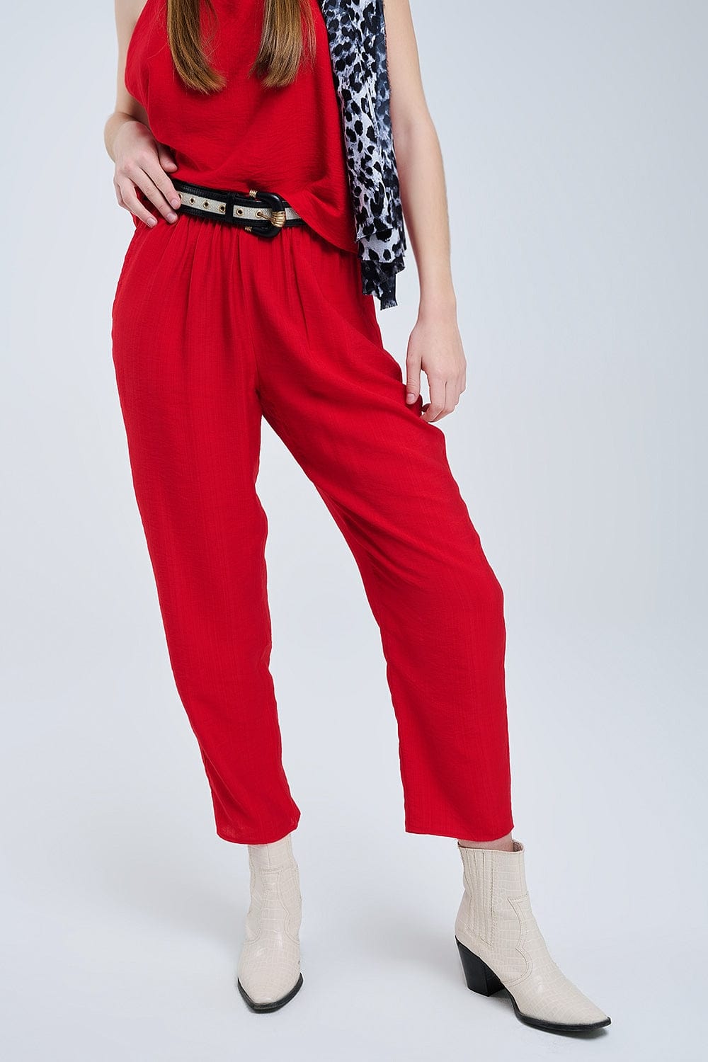 Q2 Women's Pants & Trousers Summery Pants With Elastic Waist And Pockets In Red