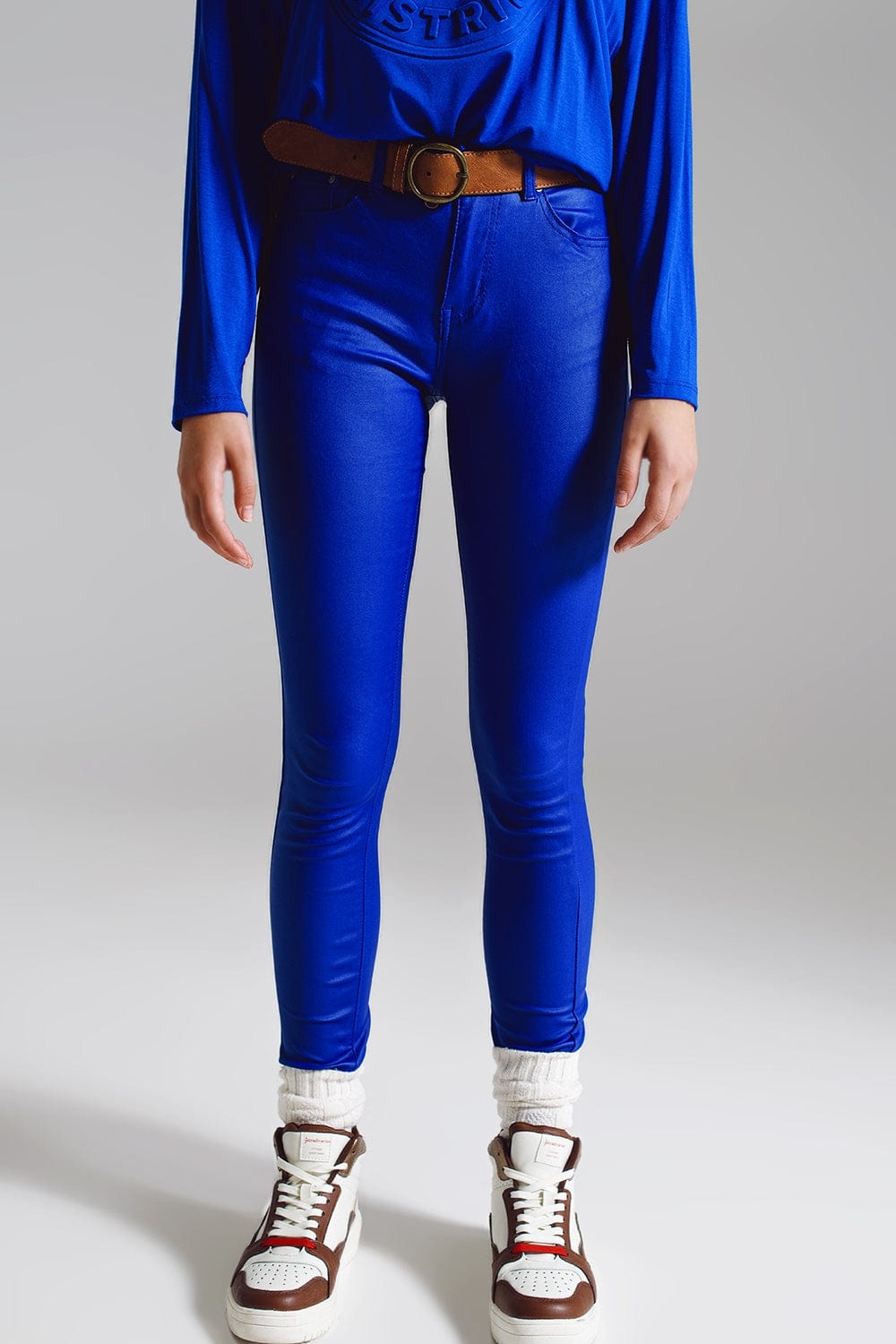 Q2 Women's Pants & Trousers Super Skinny Pants Faux Leather In Electric Blue