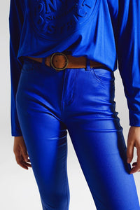 Q2 Women's Pants & Trousers Super Skinny Pants Faux Leather In Electric Blue