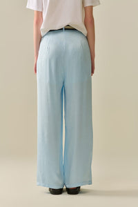 Q2 Women's Pants & Trousers Tailored Satin Pants With Wide Leg In Baby Blue