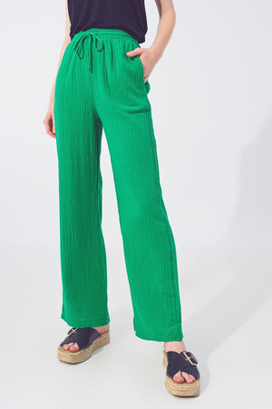 Q2 Women's Pants & Trousers Textured Loose Fit Pants in Green