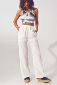 Q2 Women's Pants & Trousers Textured Wide Leg Pants in White