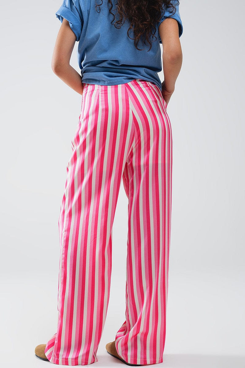 Q2 Women's Pants & Trousers Vertical Striped Straight Leg Satin Pants In Pink