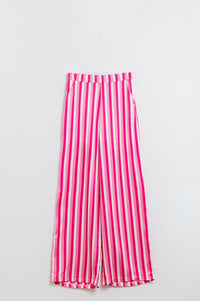 Q2 Women's Pants & Trousers Vertical Striped Straight Leg Satin Pants In Pink