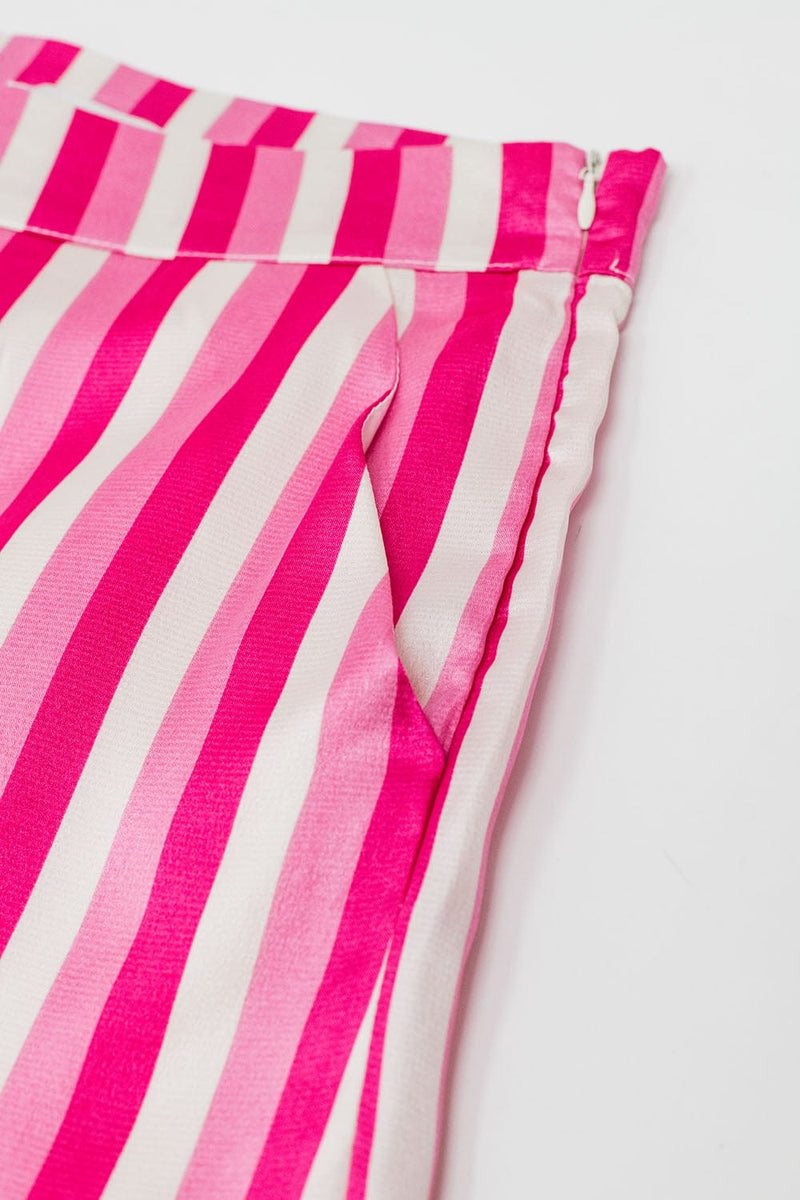 Q2 Women's Pants & Trousers Vertical Striped Straight Leg Satin Pants In Pink