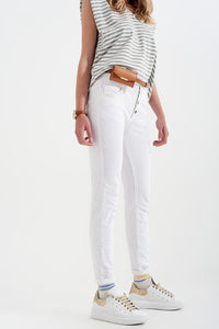 Q2 Women's Pants & Trousers White Boyfriend Pants with Sequin Pocket Detail
