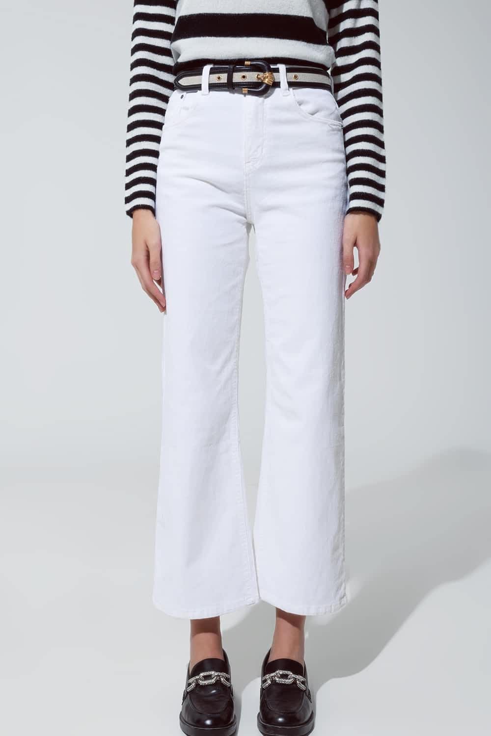 Q2 Women's Pants & Trousers White Corduroy Cropped Pants