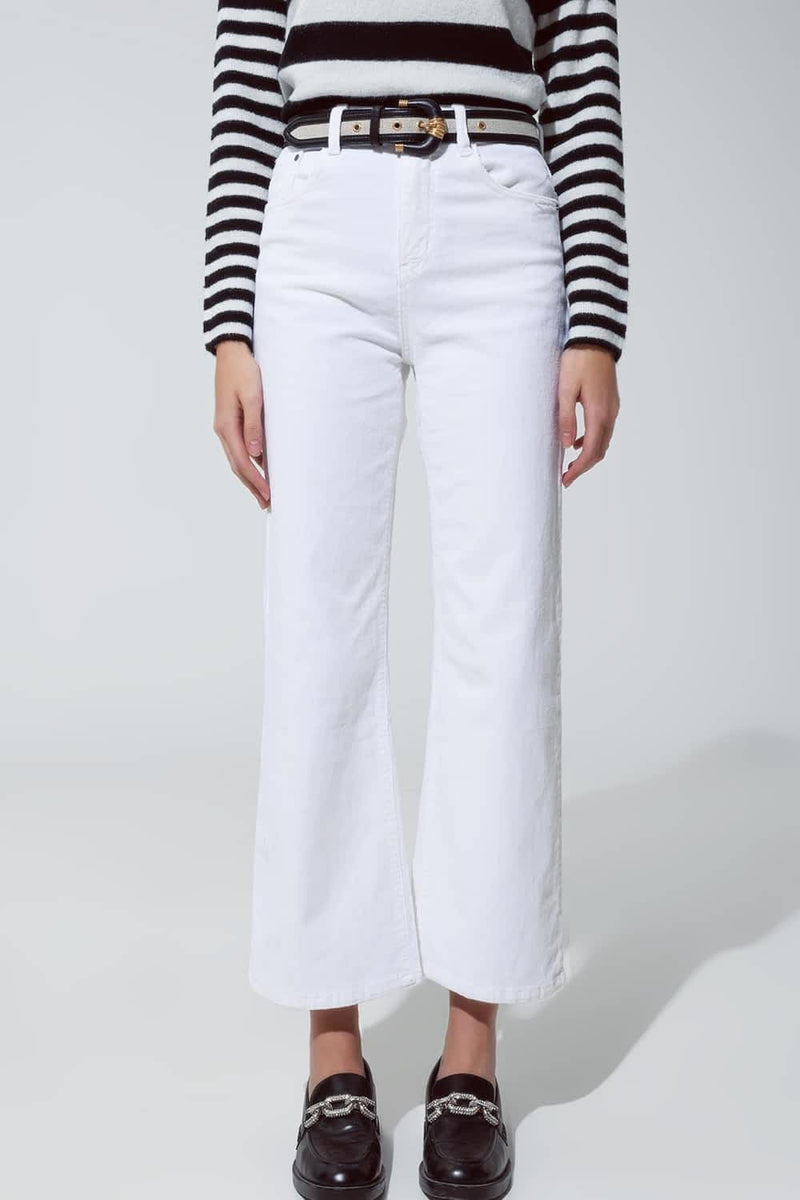 Q2 Women's Pants & Trousers White Corduroy Cropped Pants