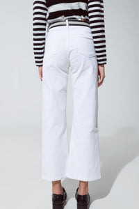 Q2 Women's Pants & Trousers White Corduroy Cropped Pants