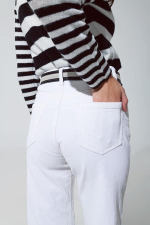 Q2 Women's Pants & Trousers White Corduroy Cropped Pants