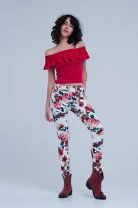 Q2 Women's Pants & Trousers White Jeans with Roses Print