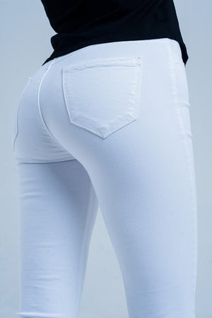 Q2 Women's Pants & Trousers White Jeggings with Back Pockets