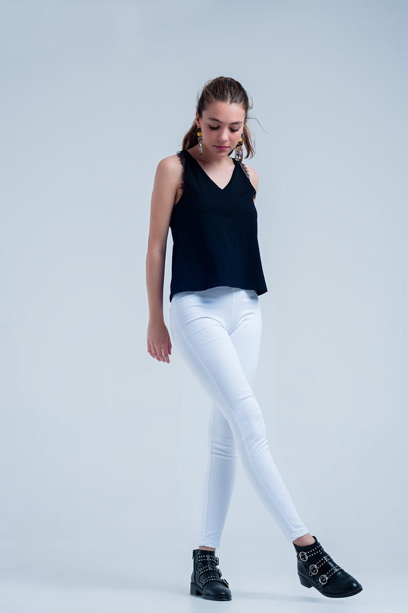 Q2 Women's Pants & Trousers White Jeggings with Back Pockets