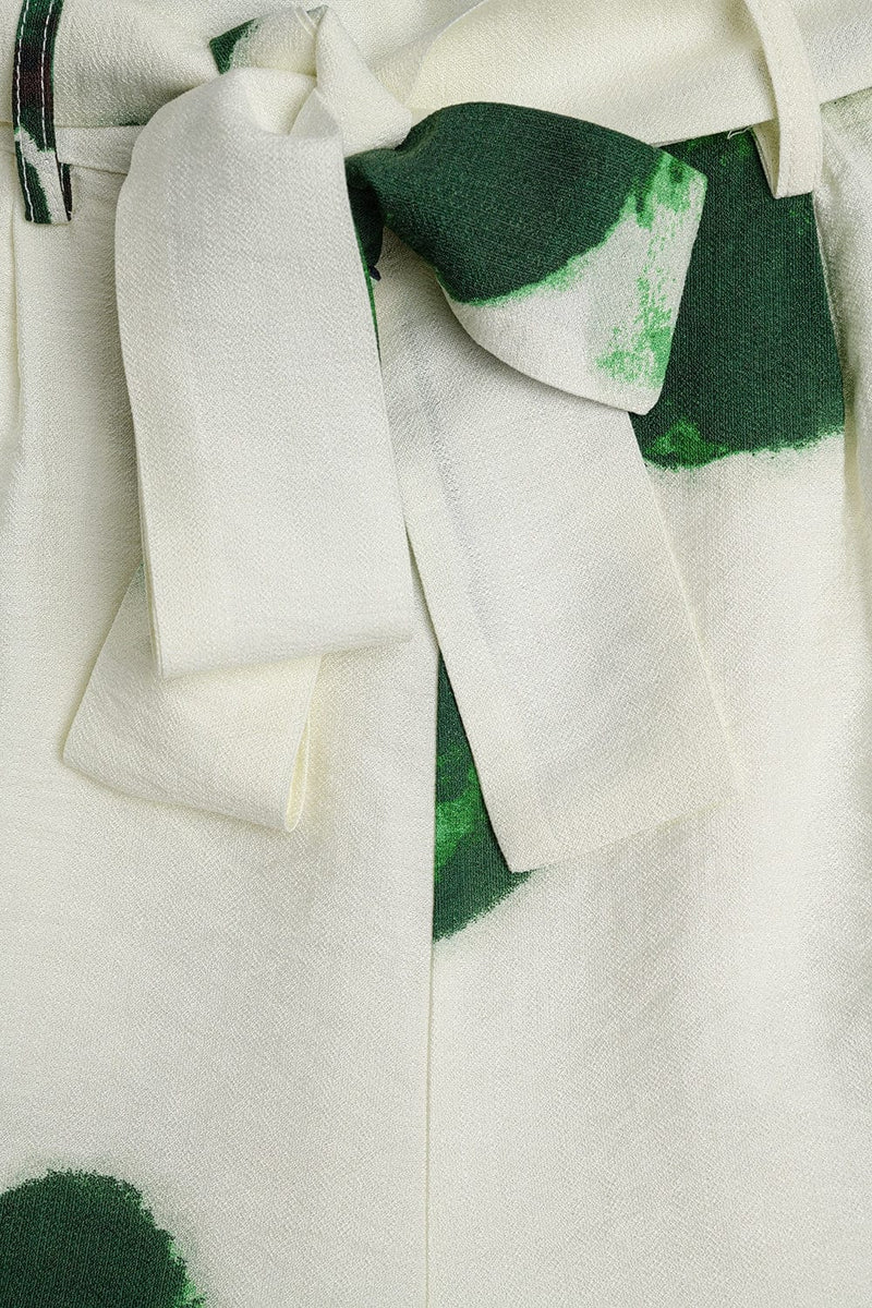 Q2 Women's Pants & Trousers White Palazzo Pants With Green Tropial Flower Print And Matching Belt