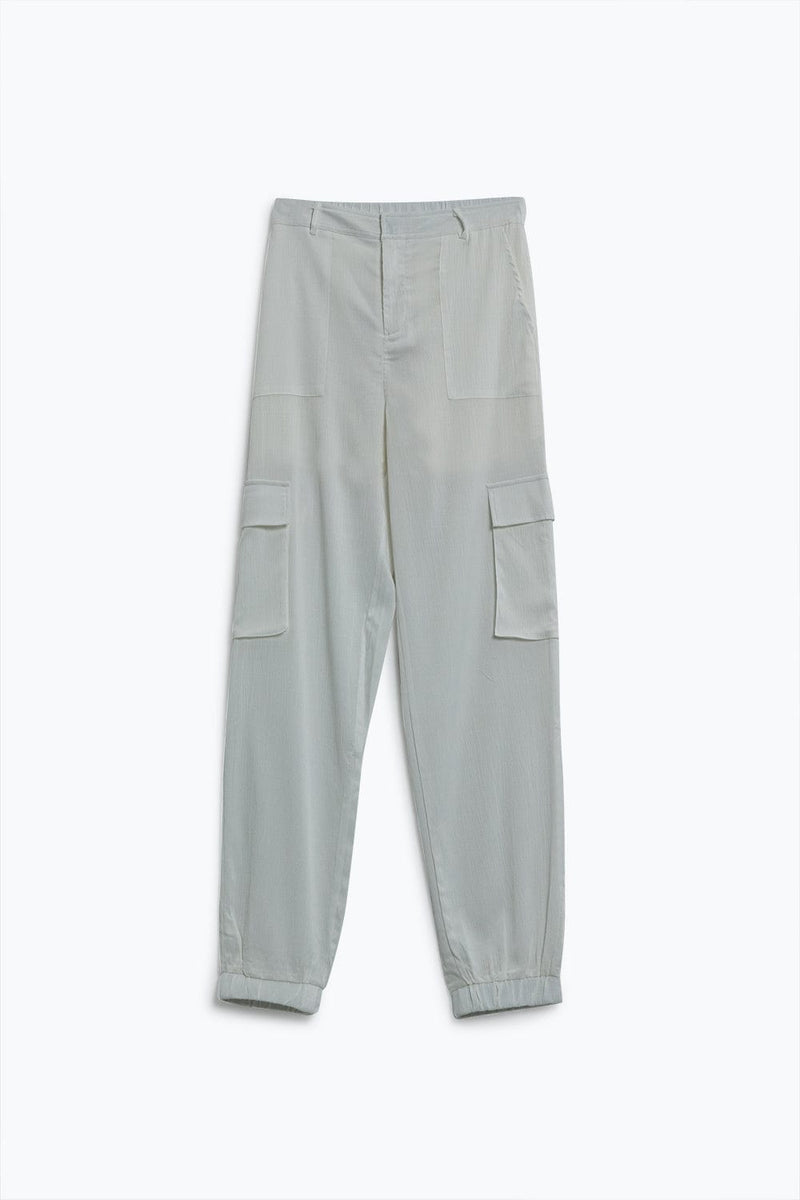 Q2 Women's Pants & Trousers White Satin Pants With Side Pockets And Belt Hoops