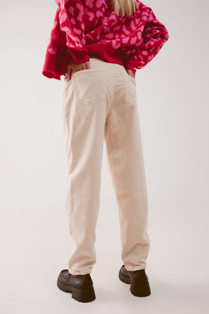 Q2 Women's Pants & Trousers Wide Cream Corduroy Pants with Peg