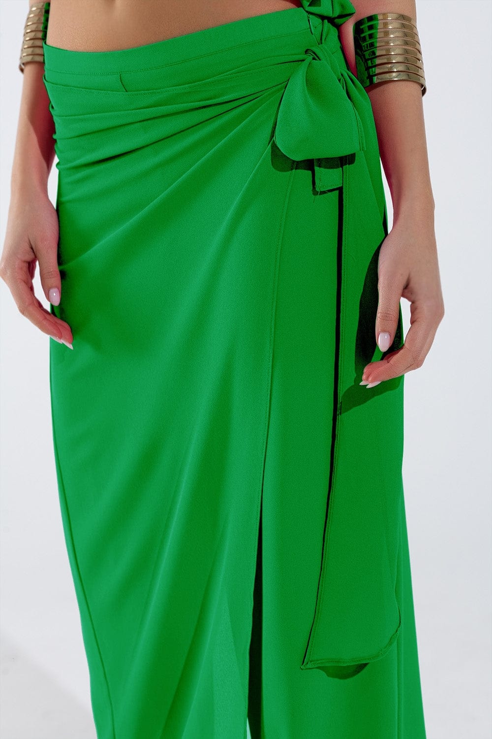leinwande Ribbon Tie Check Skirt / Green