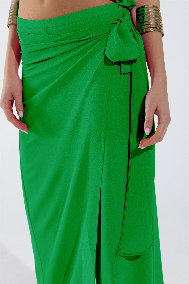 Q2 Women's Pants & Trousers Wide Green Pants Overlay Skirt Tied At The Side