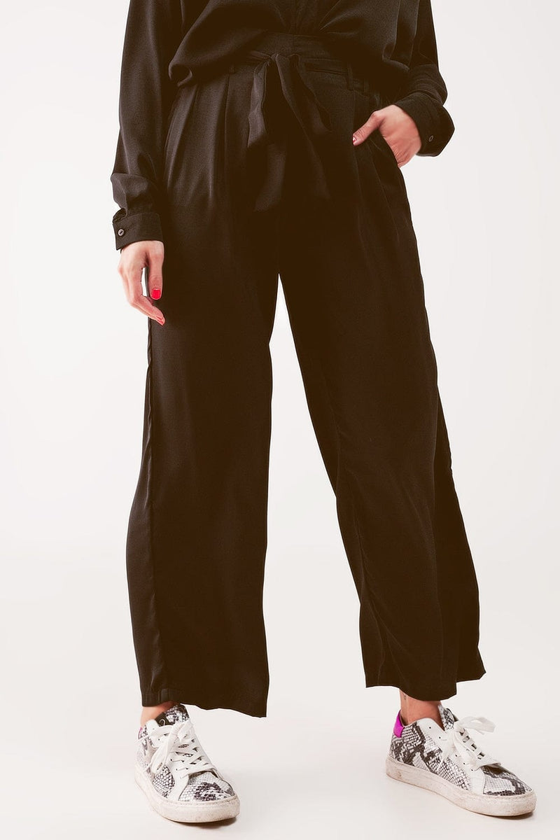 Q2 Women's Pants & Trousers Wide Leg Belted Pants in Black