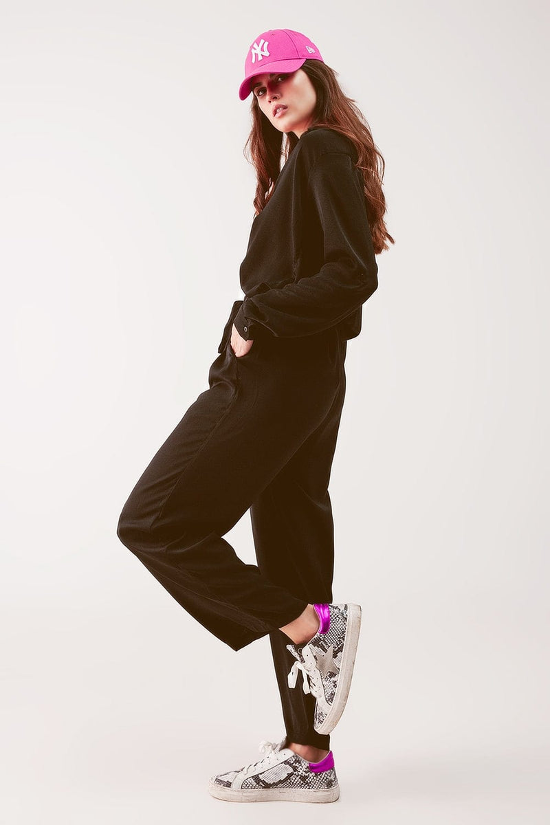 Q2 Women's Pants & Trousers Wide Leg Belted Pants in Black