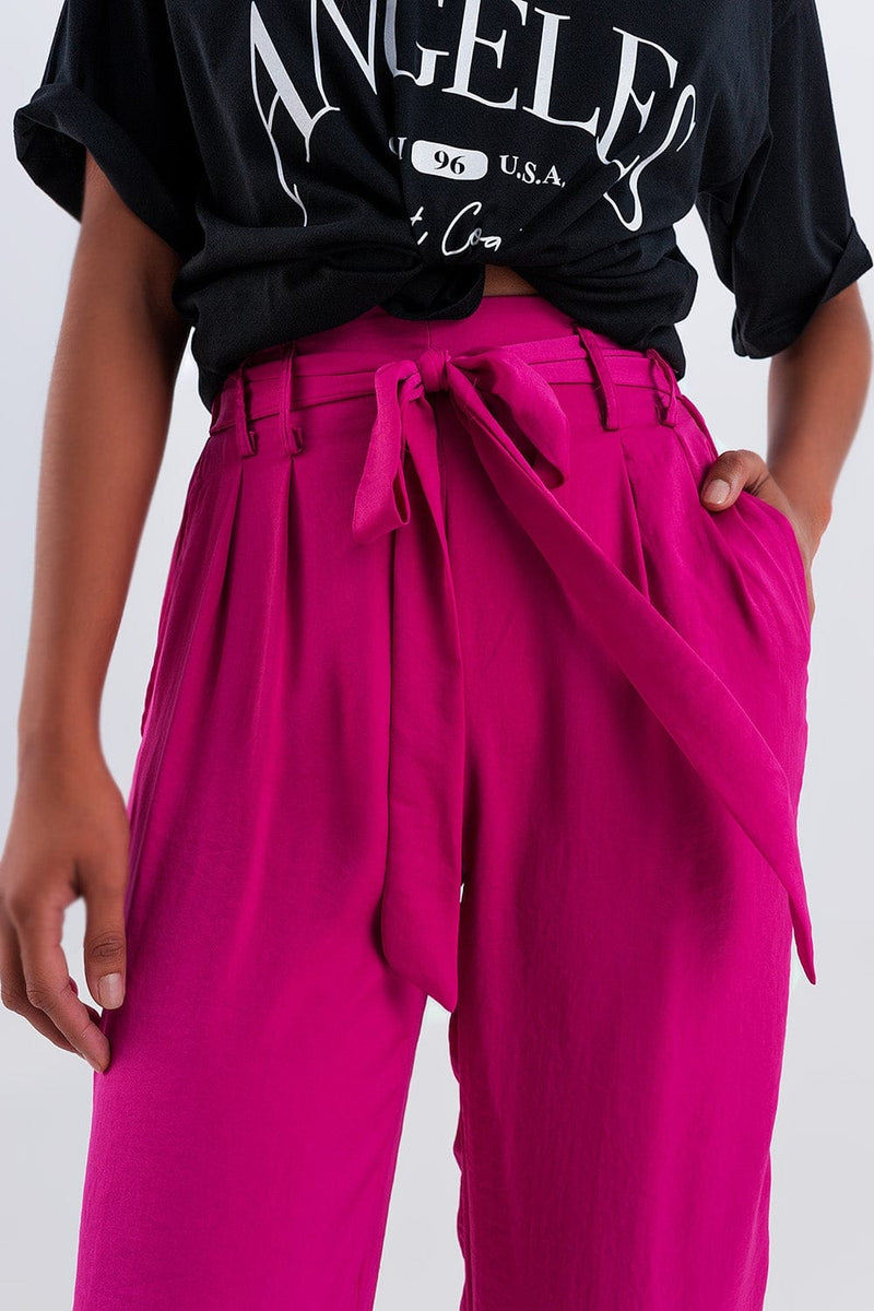 Q2 Women's Pants & Trousers Wide Leg Belted Pants in Fuchsia