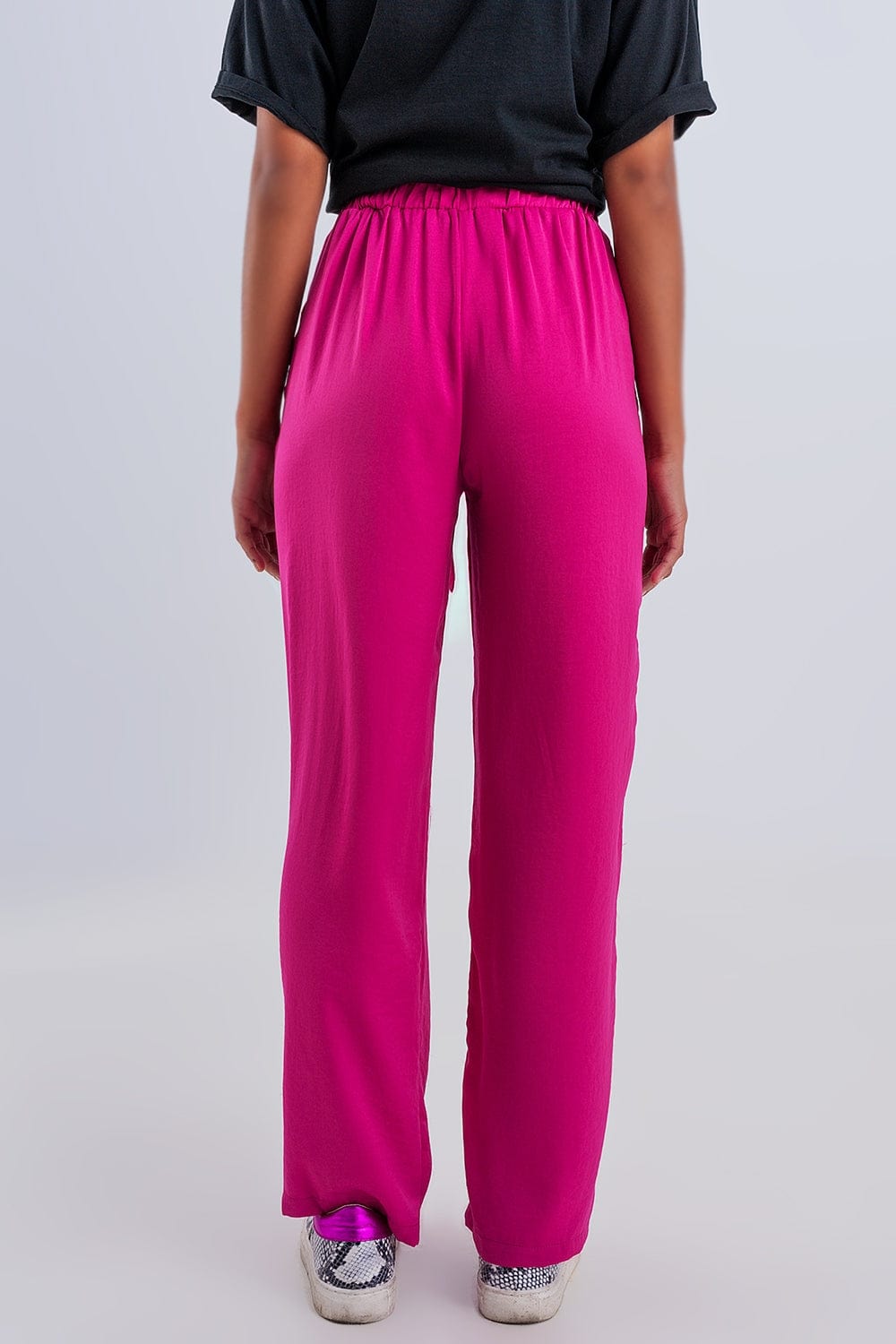Q2 Women's Pants & Trousers Wide Leg Belted Pants in Fuchsia