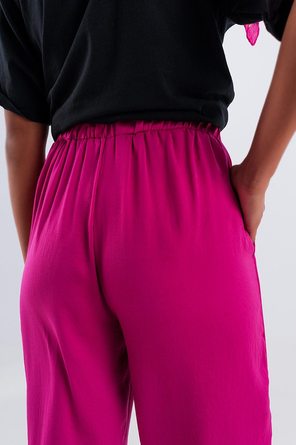 Q2 Women's Pants & Trousers Wide Leg Belted Pants in Fuchsia