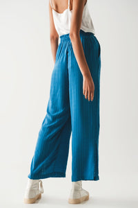 Q2 Women's Pants & Trousers Wide Leg Drawstring Pants in Blue