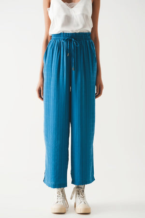 Q2 Women's Pants & Trousers Wide Leg Drawstring Pants in Blue