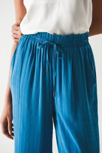 Q2 Women's Pants & Trousers Wide Leg Drawstring Pants in Blue