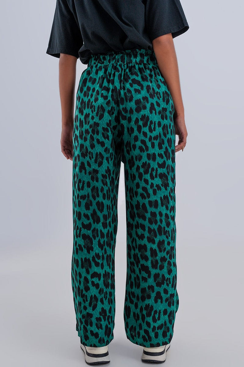 Q2 Women's Pants & Trousers Wide Leg Pants in Green Leopard Print