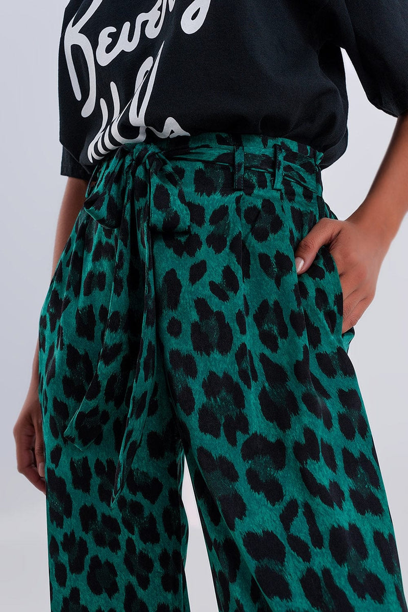 Q2 Women's Pants & Trousers Wide Leg Pants in Green Leopard Print