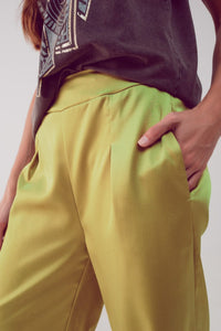 Q2 Women's Pants & Trousers Wide Leg Satin Pants in Acid Lime