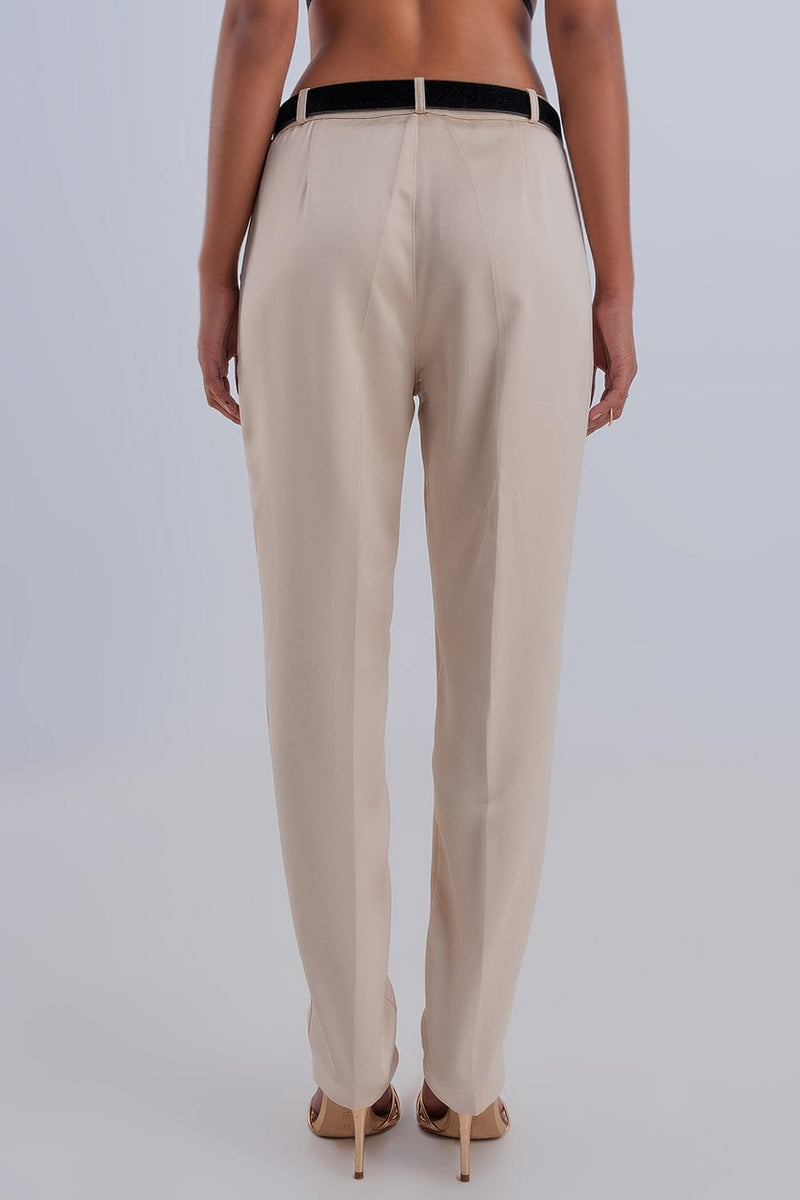 Q2 Women's Pants & Trousers Wide Leg Satin Pants in Beige