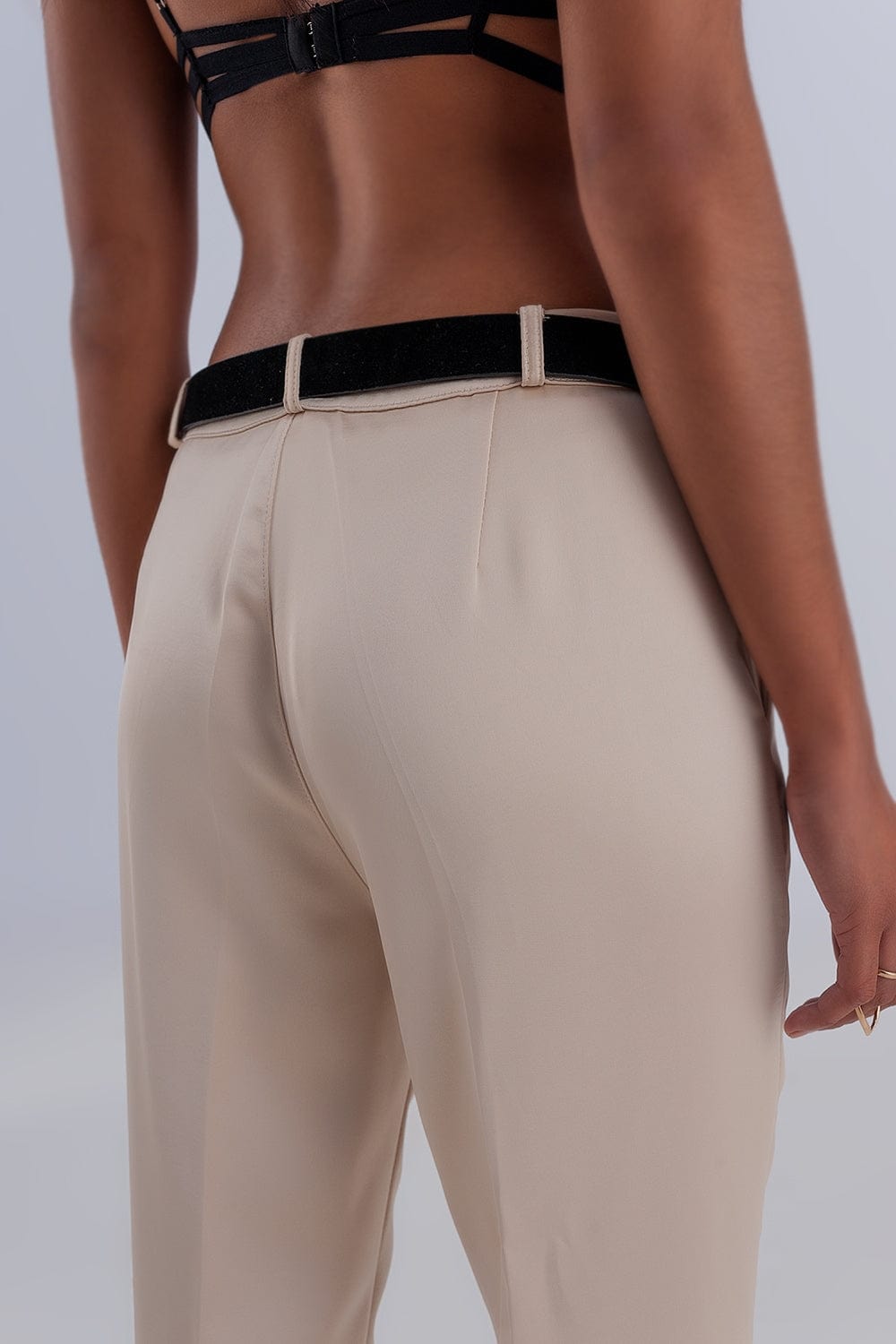 Q2 Women's Pants & Trousers Wide Leg Satin Pants in Beige