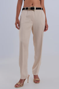 Q2 Women's Pants & Trousers Wide Leg Satin Pants in Beige