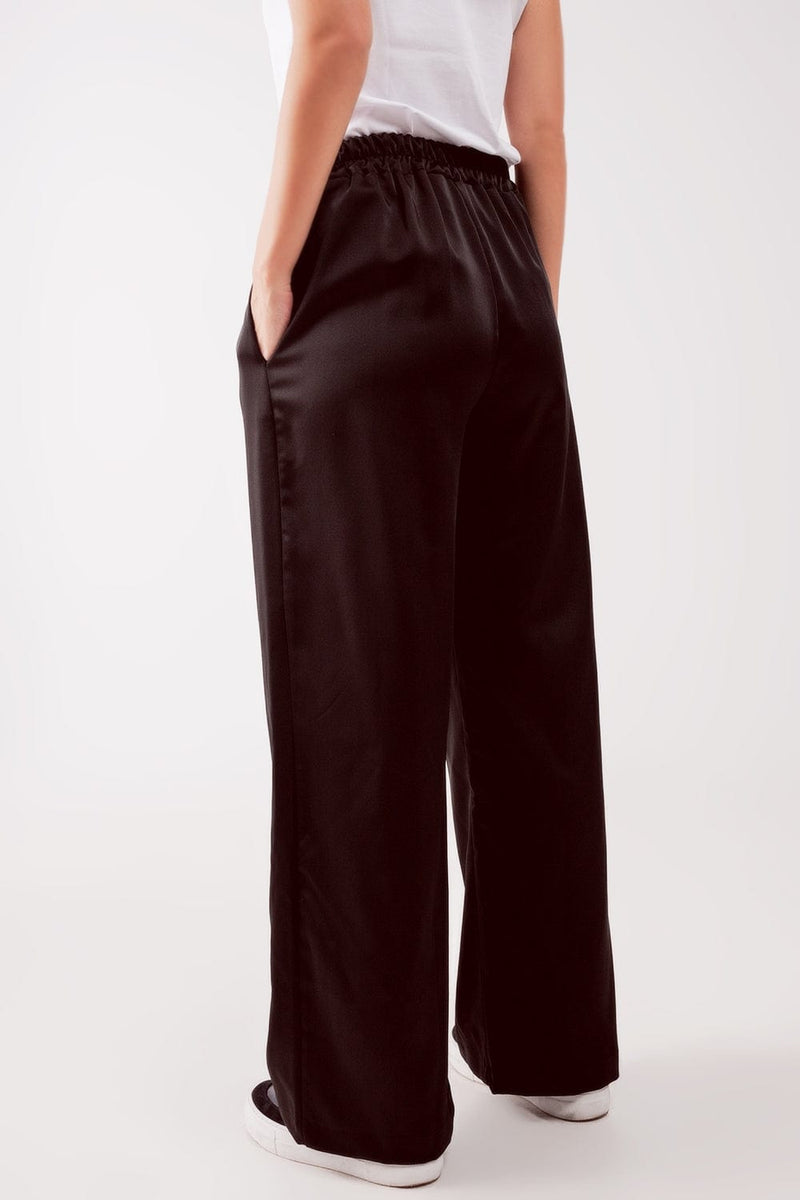 Q2 Women's Pants & Trousers Wide Leg Satin Pants In Black