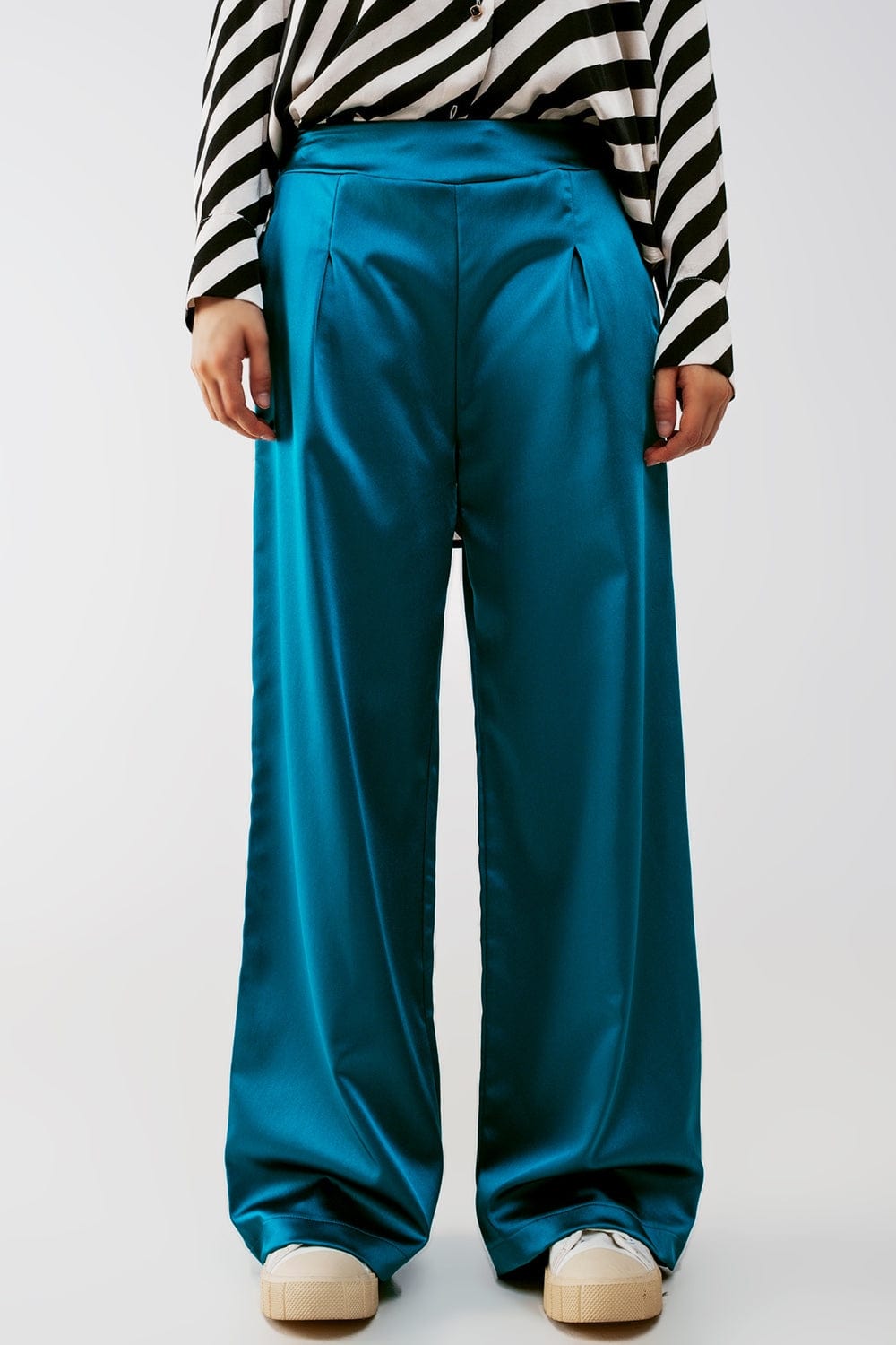 Q2 Women's Pants & Trousers Wide Leg Satin Pants in Blue