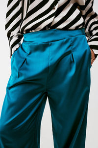 Q2 Women's Pants & Trousers Wide Leg Satin Pants in Blue