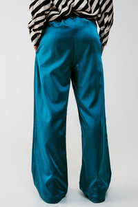 Q2 Women's Pants & Trousers Wide Leg Satin Pants in Blue